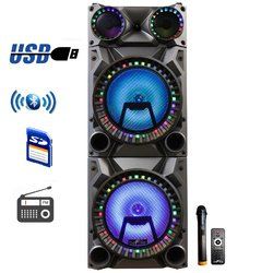 beFree Sound Rechargeable Bluetooth 12inch Double Subwoofer Portable Party Speaker with Dual Layer Reactive Party Lights, USB, SD and AUX Inputs with