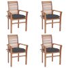 Dining Chairs 4 pcs with Anthracite Cushions Solid Teak Wood