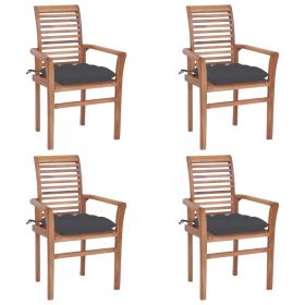 Dining Chairs 4 pcs with Anthracite Cushions Solid Teak Wood