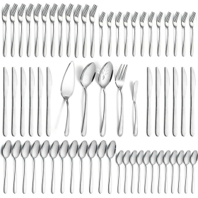 Mirdinner 65 Pcs Silverware Set with Serving Set for 12, Stainless Steel Flatware Cutlery Set Contains 5 Pcs Serving Set, for Home