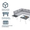 Industrial 5-Piece Aluminum Outdoor Patio Furniture Set, Modern Garden Sectional Sofa Set with End Tables, Coffee Table and Furniture Clips for Backya