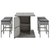 Patio 5-Piece Rattan Dining Table Set, PE Wicker Square Kitchen Table Set with Storage Shelf and 4 Padded Stools for Poolside, Garden, Gray Wicker+Dar