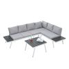 Industrial 5-Piece Aluminum Outdoor Patio Furniture Set, Modern Garden Sectional Sofa Set with End Tables, Coffee Table and Furniture Clips for Backya