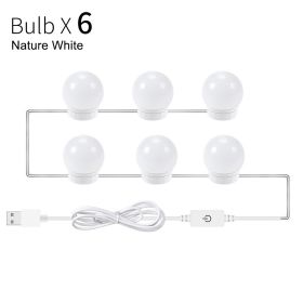 Makeup Mirror Bulb Usb Three-Color Touch Dimming Bathroom Mirror Front Light Led Mirror Light (Option: 6Strings-White-USB)