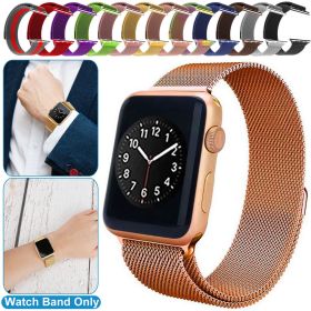 Magnetic Watch Band Replacement Milanese Bands Compatible For Apple Watch Bands 42mm Series 1 2 3 (Color: Rose Gold)