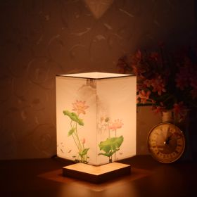 New Chinese Retro Style Bedside Night Light Warm (Option: Lotus-Power switch button-220V US)